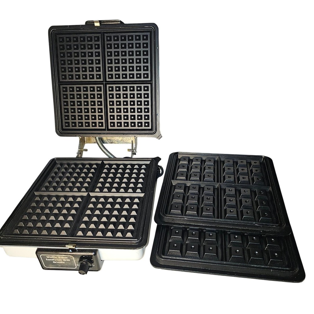 MCM 70s Munsey Waffle Baker Sandwich Grill Griddle White 900W Vintage Made USA